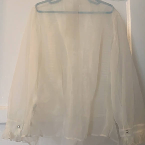 Vintage DEBTOWN JUNIOR WHITE SHEER LONG SLEEVE BLOUSE LACE VICTORIAN LOLITA - Picture 5 of 11